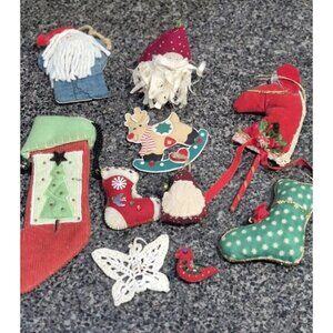 Lo5 Of (10) Vintage Hand Crafted Cloth & Quilted Christmas Ornaments